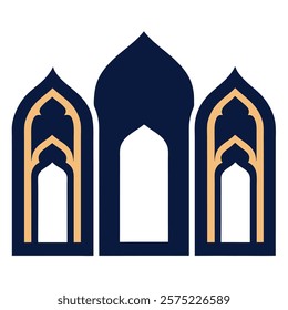 Elegant Islamic door and window silhouettes featuring traditional geometric arches and intricate designs, perfect for architectural illustrations, cultural artwork, and decorative projects.

