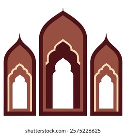 Elegant Islamic door and window silhouettes featuring traditional geometric arches and intricate designs, perfect for architectural illustrations, cultural artwork, and decorative projects.

