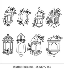 Elegant Islamic Floral Lantern Designs for Ramadan and Eid Decorations, Perfect for Crafts, Laser Cutting, DIY Projects, Home Decor, and Islamic Art Creations