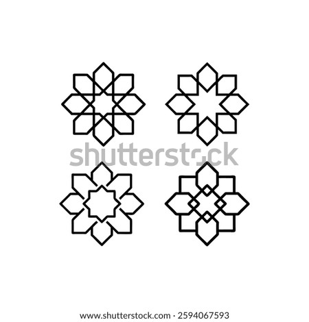 Elegant Islamic Geometric Design Elements. geometric icon symbol set for pattern, logo, decoration vector outline style. Suitable for Islamic Theme and Other Graphic Related Assets.