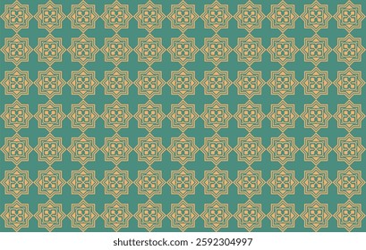 Elegant Islamic geometric pattern with golden ornamental lines on a green background. Perfect for Ramadan and Eid designs, greeting cards, wallpapers, invitations, and Islamic-themed decorations