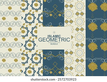 Elegant Islamic geometric seamless pattern featuring intricate symmetrical designs, perfect for backgrounds, textiles, decor, and branding with a timeless cultural essence.
