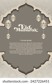 Elegant Islamic glamour background and poster Eid Mubarak, Idul Fitri or Ramadan Kareem  with gradient style and realistic icon
