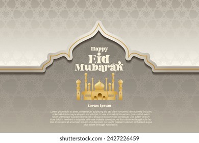 Elegant Islamic glamour background and poster Eid Mubarak, Idul Fitri or Ramadan Kareem  with gradient style and realistic icon
