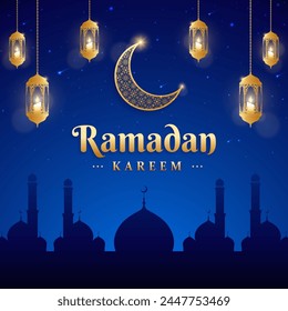 Elegant Islamic greetings ramadan kareem card design social media post template