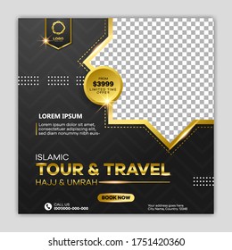 Elegant islamic hajj tour and travel social media post template Premium 