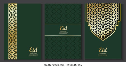 Elegant islamic invitation card banner set design vector. Ramadan kareem or Eid Mubarak on green, blue,red,brown and gray background.Design illustration for islamic celebration greeting poster, cover.