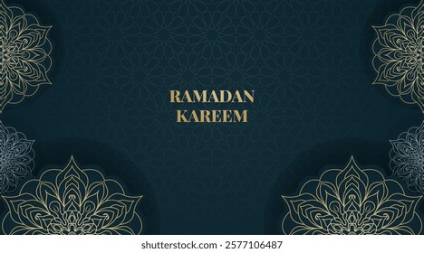Elegant Islamic Mandala Background Dark Green with Ramadan Kareem Text