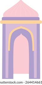 Elegant Islamic mosque archway in pastel tones, symbolizing spirituality, worship, and Ramadan celebration, perfect architecture illustration for holy month greetings and invitations.