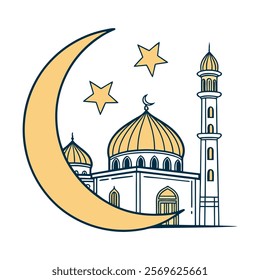 Elegant Islamic Mosque and Crescent Moon Illustration