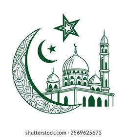 Elegant Islamic Mosque and Crescent Moon Illustration