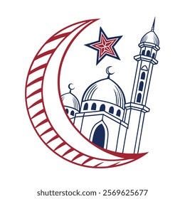 Elegant Islamic Mosque and Crescent Moon Illustration