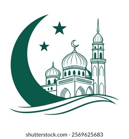 Elegant Islamic Mosque and Crescent Moon Illustration