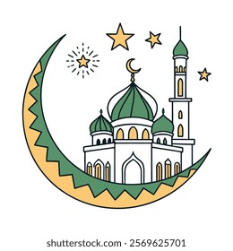 Elegant Islamic Mosque and Crescent Moon Illustration