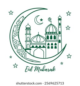 Elegant Islamic Mosque and Crescent Moon Illustration