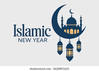 Elegante Islâmico Novo Ano Vetor Design com Crescente e Mesquita Silhueta
