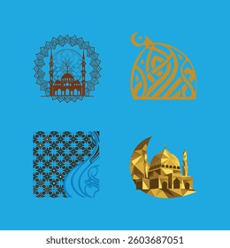 Elegant Islamic Oriental geometric Arabic decorative clipart in luxurious golden color. Perfect for digital art and design projects.