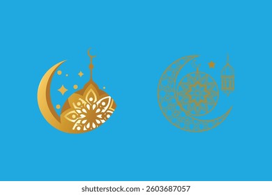 Elegant Islamic Oriental geometric Arabic decorative clipart in luxurious golden color. Perfect for digital art and design projects.