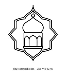 Elegant Islamic ornament vector design featuring a beautifully detailed mosque with intricate Arabic patterns. Perfect for Ramadan, Eid, Islamic events, and decorative projects.