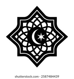 Elegant Islamic ornament vector design featuring a beautifully detailed mosque with intricate Arabic patterns. Perfect for Ramadan, Eid, Islamic events, and decorative projects.