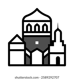 Elegant Islamic ornament vector design featuring a beautifully detailed mosque with intricate Arabic patterns. Perfect for Ramadan, Eid, Islamic events, and decorative projects.