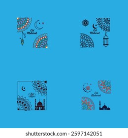 Elegant Islamic patterns with "Eid Mubarak" greeting in vector format. 