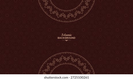 Elegant Islamic Ramadan Background with Dark Maroon Color and Gold Ornamental Lantern Circle, Geometric Arabesque Pattern, Luxury Minimalist Design for Banner Flyer Wallpaper Greeting