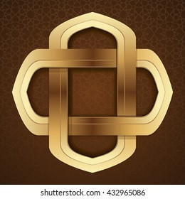 Elegant islamic template design in brown arabic background. Gold frame in arabic style on a brown background. Girih. Islamic decorative art. Vector illustration