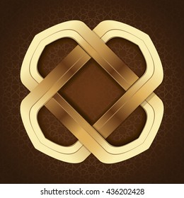 Elegant islamic template design in brown arabic background. Gold frame in arabic style on a brown background. Vector illustration