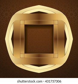 Elegant islamic template design on a brown arabic background. Golden frame in arabic style on a brown background. Vector illustration
