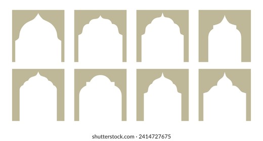 Elegant Islamic Windows and Arches with a Modern Boho Design. Aesthetic Vector Illustrations Perfect for Celebrating Ramadan and Eid Mubarak. Square frame collection