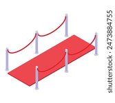 Elegant isometric illustration of a red carpet with velvet ropes, symbolizing exclusive events