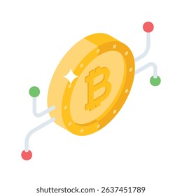 An elegant isometric style icon simply showing bitcoin