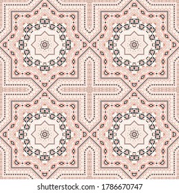 Elegant italian maiolica tile seamless pattern. Ethnic structure vector swatch. Coverlid print design. Classic italian mayolica tilework iterative pattern. Geometric shapes wallpaper.