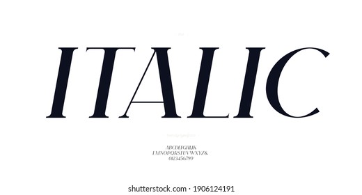 Elegant italic font sans serif style modern typography letters and number. Uppercase and lowercase letters. Minimal alphabet for promotion, video, decoration, logo, poster, book, printing. Vector