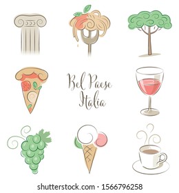 Elegant Italy symbols set in pastel colors
