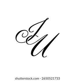 Elegant IU Monogram in Black Script – Stylish Calligraphy Initial Logo on White Background