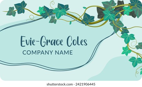 Elegant ivy with curly branches and leafage. Company name and owners information on paper for deals. Business or visiting card, advertising of services with plant theme template. Vector in flat style