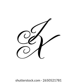 Elegante IX Monograma em preto Script - Caligrafia elegante logotipo inicial no fundo branco