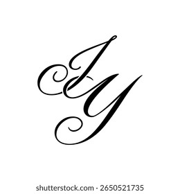Elegante IY Monograma em preto Script - Caligrafia elegante logotipo inicial no fundo branco