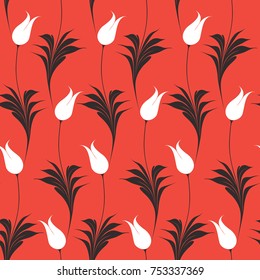 Elegant Iznik style tulips seamless pattern, repeat background