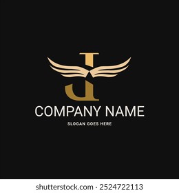 
Elegant J letter logo with gold wing elements for a premium and luxurious brand identity  