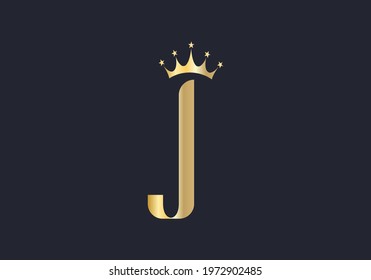 Elegant J logo with crown. Letter J logo design, Gold, beauty, fashion, cosmetics business, spa,  salons, and yoga vector luxury  concept. 
