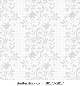 Elegant jacquard effect wild meadow grass seamless vector pattern background. Textural monochrome white backdrop of leaves in stylized geometric damask design Botanical baroque foliage all over print