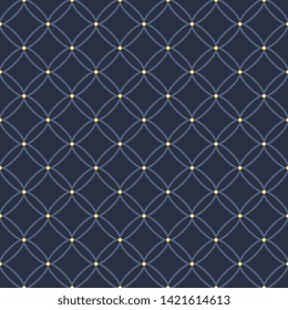 Elegant Japanese geometric pattern traditional motif dark blue seamless geo background. Abstract round shape modern geometrical fabric design textile swatch ladies dress, man shirt allover print block