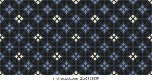 Elegant Japanese geometric pattern traditional motif dark gray seamless geo background. Abstract round shape modern geometrical fabric design textile swatch ladies dress, man shirt allover print block