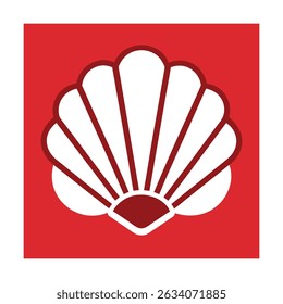 Elegante estilo japonês clam shell design apresentado em um gráfico quadrado fundo vermelho vibrante