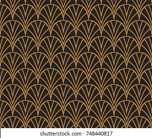 Elegant Japanese Vector Floral Art Nouveau Seamless Pattern. Geometric decorative leaves texture. Retro stylish background. 