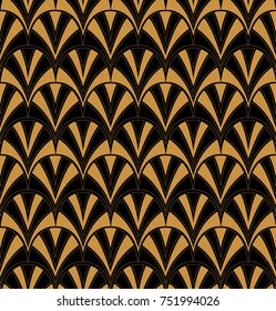 Elegant Japanese Vector Floral Art Nouveau Seamless Pattern. Geometric decorative leaves texture. Retro stylish background. 