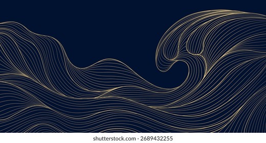 Patrón de Vector japonés elegante, líneas onduladas que fluyen, textura abstracta del mar, arte asiático tradicional Fondo de pantalla moderno, impresión textil, cartel